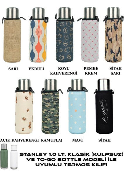 Klasik Kulpsuz 1.0 Lt. ile Uyumlu Omuz Askılı Termos Kılıfı modelleri