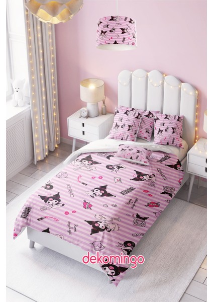 Çizgili Pembe Kuromiler Bebek ve Çocuk Odası Nevresim Takımı ( Çarşafsız )