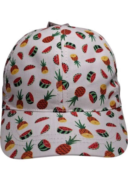 Spteks Kitti 4-8 Yaş Kız Çocuk Beyaz Renk Desenli Yazlık Şapka