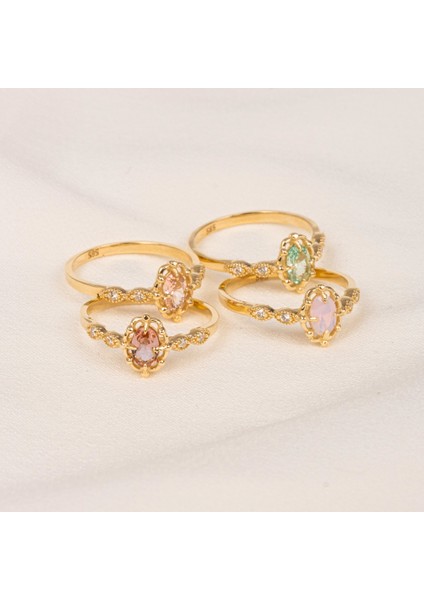 Gümüş Yüzük - Green Topaz Taşlı Gelin Başı Tektaş 925 Ayar Gümüş Evlilik Teklifi Yüzüğü