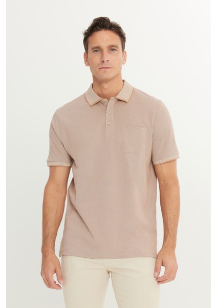 AC&Co / Altınyıldız Classics Erkek Çekmeyen Pamuklu Kumaş Regular Fit Rahat Kesim Vizon Kıvrılmaz Polo Yaka Cepli Tişört