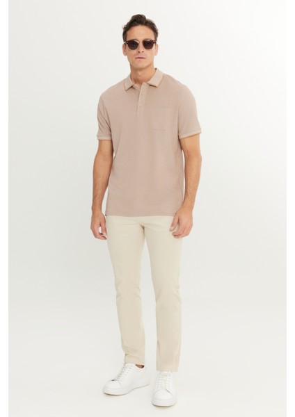 AC&Co / Altınyıldız Classics Erkek Çekmeyen Pamuklu Kumaş Regular Fit Rahat Kesim Vizon Kıvrılmaz Polo Yaka Cepli Tişört