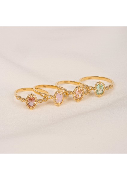 Gümüş Yüzük - Green Topaz Taşlı Gelin Başı Tektaş 925 Ayar Gümüş Evlilik Teklifi Yüzüğü