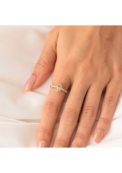 Gümüş Yüzük - Green Topaz Taşlı Gelin Başı Tektaş 925 Ayar Gümüş Evlilik Teklifi Yüzüğü