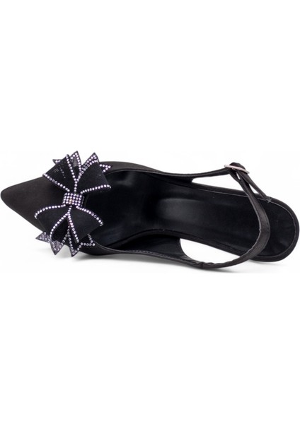 Fiyonklu Taşlı Alçak Kadeh Topuklu Abiye Siyah indirimleri