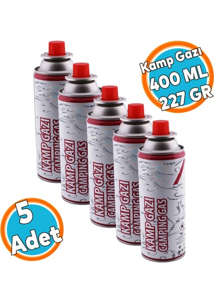 (5 Adet) Kamp Gazı Bütan Propan Tüpü Portatif Ocak Kartuşu Tek Kullanımlık Pürmüz 400 ml 227 gr