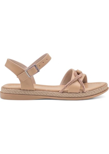 Taşlı Kadın Sandalet Vizon