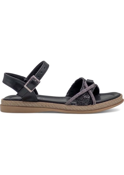 Taşlı Kadın Sandalet Siyah