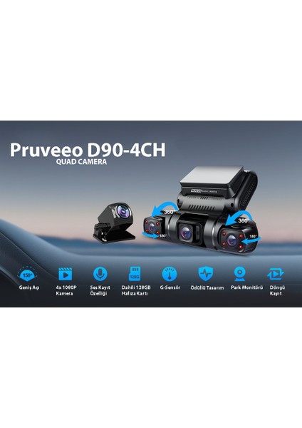 D90-4CH Fhd Wi-Fi Gps + 128GB Sd Kart