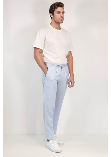 Keten Jogger Ipli Lastlikli Pant. A.mavi