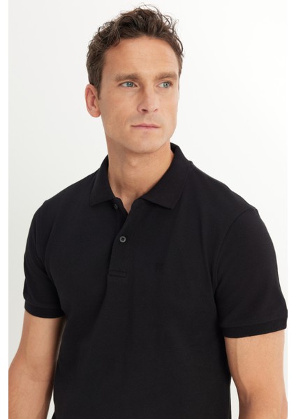 %100 Pamuk Regular Fit Normal Kesim Siyah Polo Yaka Tişört fırsatları