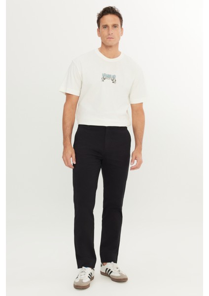 Slim Fit Dar Kesim Normal Bel Dar Paça Siyah Chino Pantolon