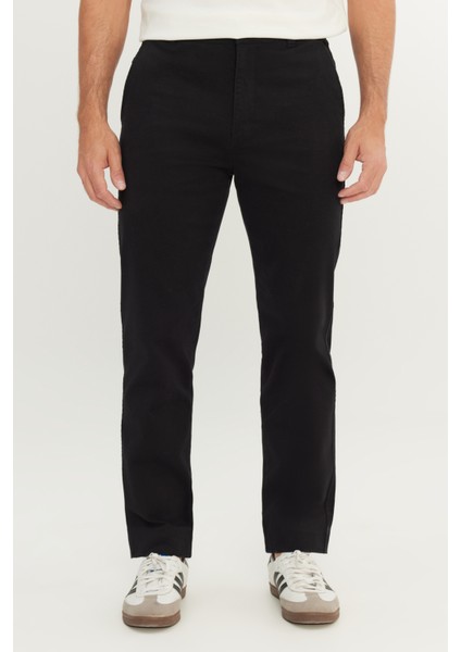 Slim Fit Dar Kesim Normal Bel Dar Paça Siyah Chino Pantolon