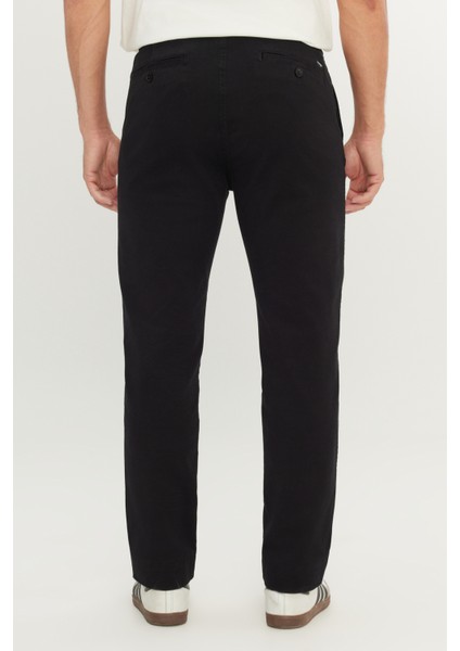 Slim Fit Dar Kesim Normal Bel Dar Paça Siyah Chino Pantolon