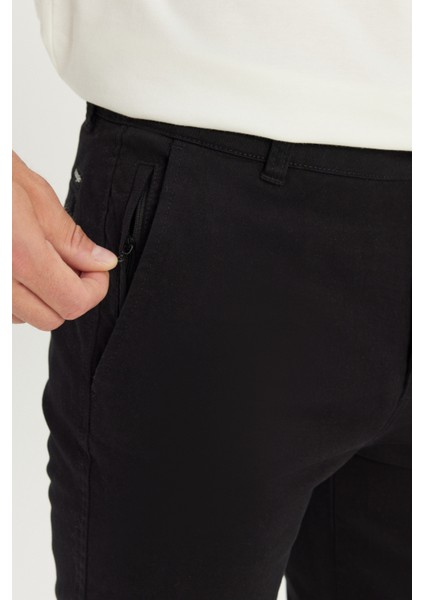 Slim Fit Dar Kesim Normal Bel Dar Paça Siyah Chino Pantolon