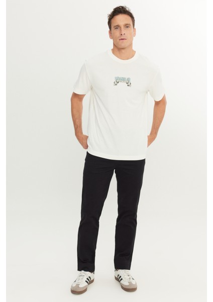 %100 Pamuk Relaxed Fit Geniş Kesim Bisiklet Yaka Kırık Beyaz Big Logo Tişört modelleri
