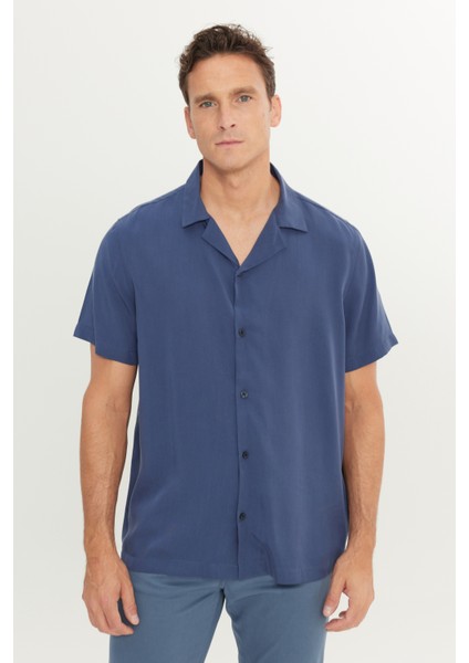 Relaxed Fit Geniş Kesim Yumuşak Dokulu Lacivert Gömlek
