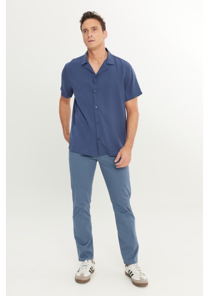 Relaxed Fit Geniş Kesim Yumuşak Dokulu Lacivert Gömlek