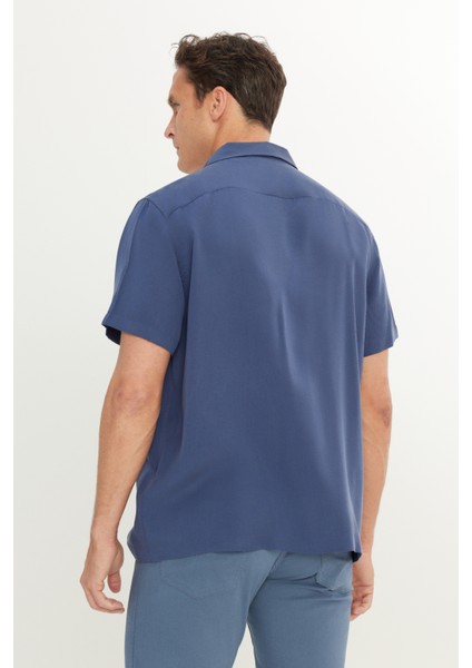 Relaxed Fit Geniş Kesim Yumuşak Dokulu Lacivert Gömlek