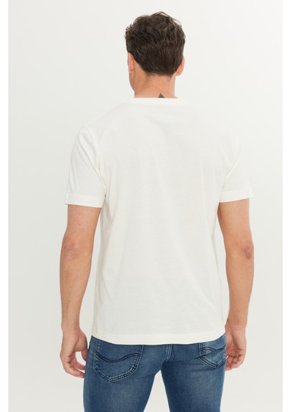 %100 Pamuk Regular Fit Normal Kesim Bisiklet Yaka Baskılı Ekru Tişört indirimleri