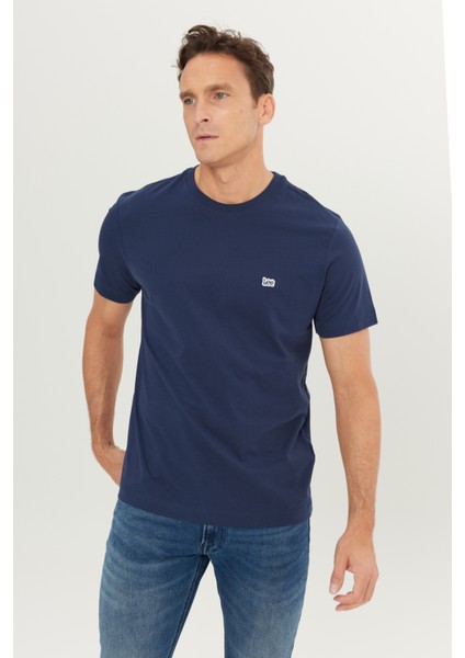 Regular Fit Normal Kesim Bisiklet Yaka Pamuklu Lacivert Tişört