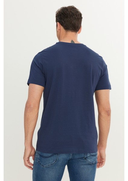 Regular Fit Normal Kesim Bisiklet Yaka Pamuklu Lacivert Tişört