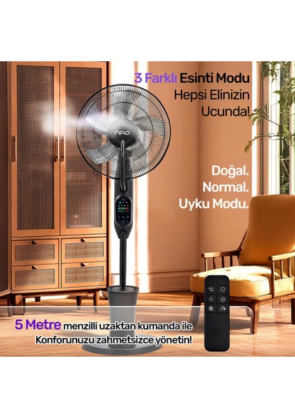 N01 Buz Eklenebilir Ultrasonik Buharlı Zaman Ayarlı 3 Kademli Sessiz 75W Akıllı Vantilatör