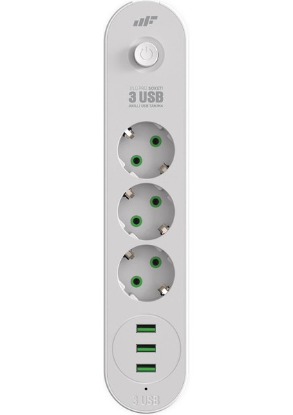 MF0366 Jetpower 3'lü Akım Korumalı Priz Uzatma Kablosu 2 Metre Beyaz