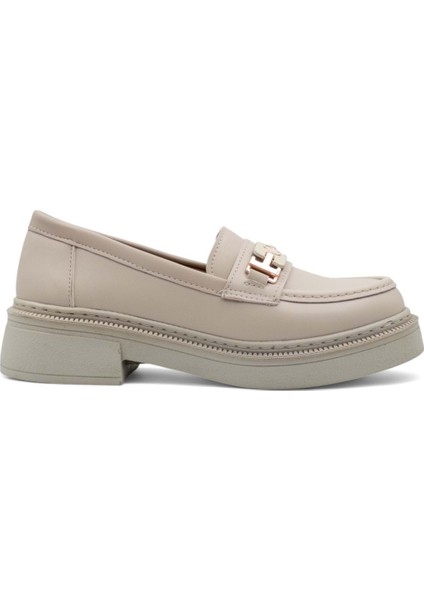 Toka Detaylı Kadın Loafer Ayakkabı Krem