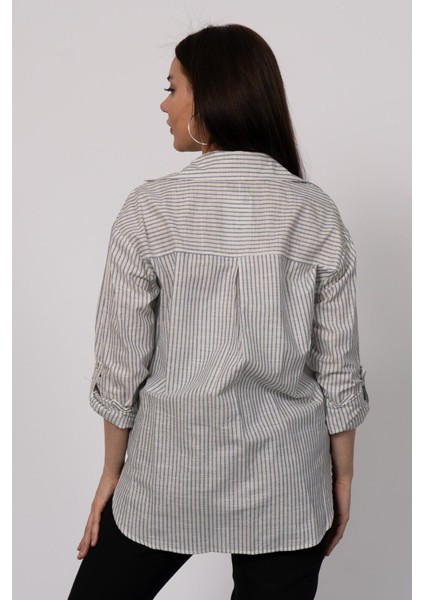 Çizgili ve Simli Uzun Pamuk Viskon Gömlek 2730 fiyatları