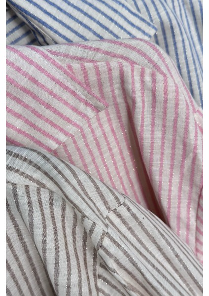 Çizgili ve Simli Uzun Pamuk Viskon Gömlek 2730 modelleri