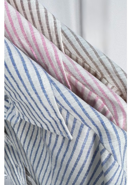 Çizgili ve Simli Uzun Pamuk Viskon Gömlek 2730 fırsatları