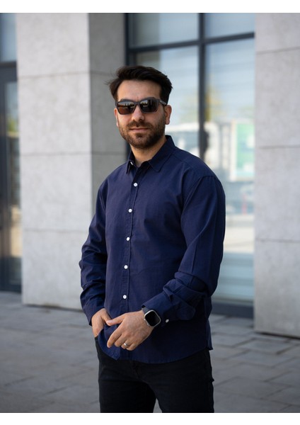 Uzun Kol Keten Gömlek