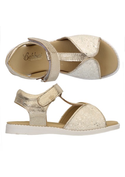 Talia-Gold Pullu Hakiki Der Kız Çocuk Sandalet