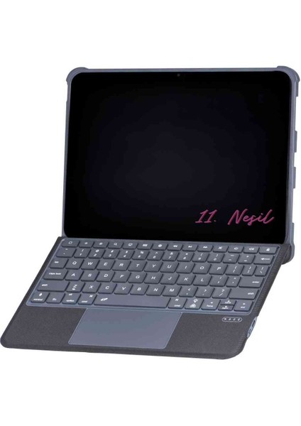iPad 11. Nesil Uyumlu 360° Manyetik Standlı Ledli Touchpadli Katanya Klavyeli Tablet Kılıfı