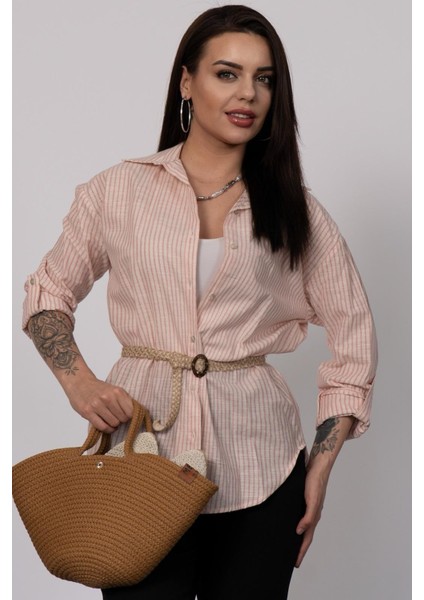 Çizgili ve Simli Uzun Pamuk Viskon Gömlek 2730 fiyatları