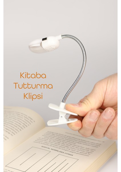 4 Adet Kitap Okuma Işığı Mandallı Çok Fonksiyonlu LED Mini Çalışma Lambası Pilli Spiral Gövde 168B