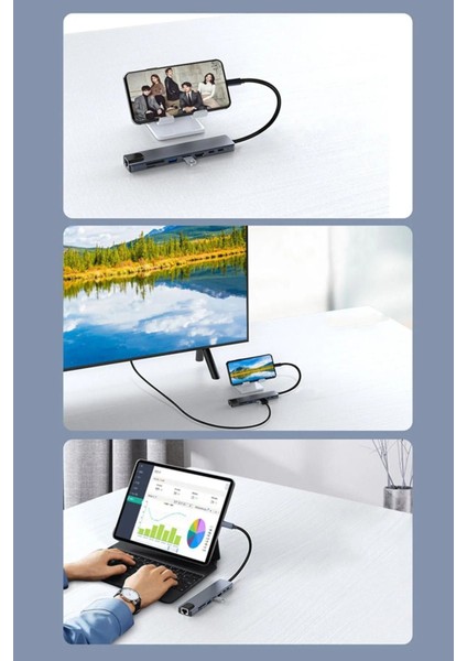 8 In 1 Type C Hub HDMI Dönüştürücü Apple Macbook Pro/air iPhone iPad Matebook Uyumlu Çevirici Çoğaltıcı Ethernet RJ45 Sd Tf USB Type C Hub