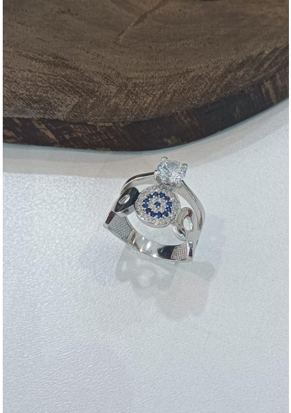 Tek Taşlı Yüzük Nazarlıklı Sonsuzluk Işaretli Gümüş Kadın Yüzüğü Yzk- 421