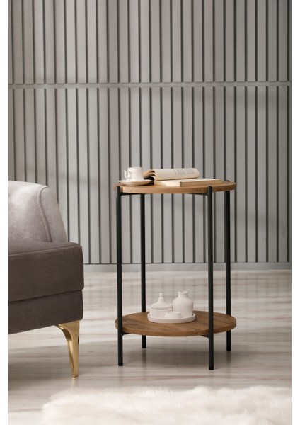 Yuvarlak Tablalı Iki Katlı Sehpa Q42X60 cm