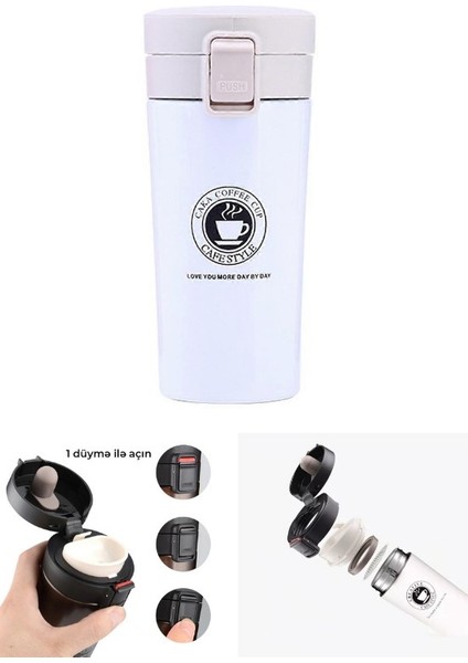 2 Adet Siyah Beyaz Inox Mug Termos 12 Saate Kadar Sıcak Soğuk Tutma Filtreli Çift Katmanlı 380ML