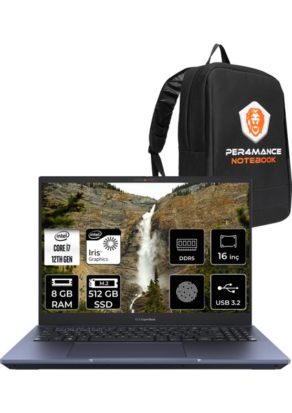 ExpertBook B5 Intel Core i7 1260P 8GB 512GB SSD 16" 4K OLED FDOS Taşınabilir Bilgisayar & PER4 Çanta B5602CBAI71260DSP302