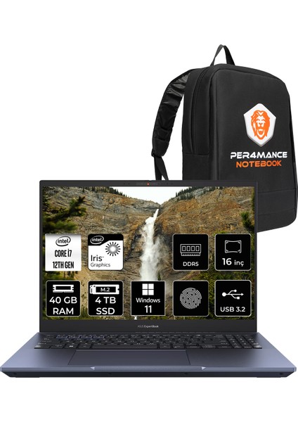 ExpertBook B5 Intel Core i7 1260P 40GB 4TB SSD 16" 4K OLED W11P Taşınabilir Bilgisayar & PER4 Çanta B5602CBAI71260DSP360