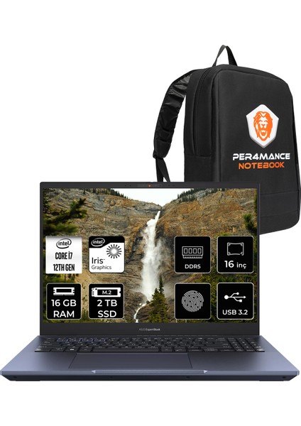 ExpertBook B5 Intel Core i7 1260P 16GB 2TB SSD 16" 4K OLED FDOS Taşınabilir Bilgisayar & PER4 Çanta B5602CBAI71260DSP309