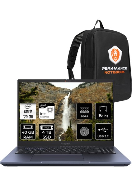 ExpertBook B5 Intel Core i7 1260P 40GB 4TB SSD 16" 4K OLED FDOS Taşınabilir Bilgisayar & PER4 Çanta B5602CBAI71260DSP320