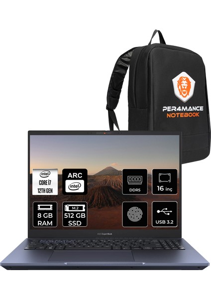 Expertbook B5 Intel Core I7 1260P 8gb 512GB SSD A350M/4GB 16" 4K OLED Fdos Taşınabilir Bilgisayar & Per4 Çanta B5602CBNI71260DSP302