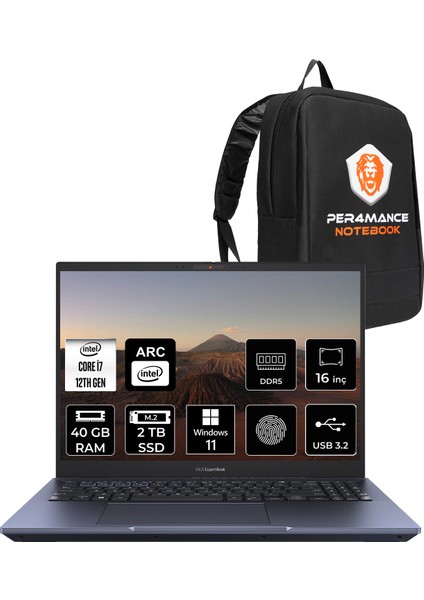 Expertbook B5 Intel Core I7 1260P 40GB 2tb SSD A350M/4GB 16" 4K OLED W11P Taşınabilir Bilgisayar & Per4 Çanta B5602CBNI71260DSP359