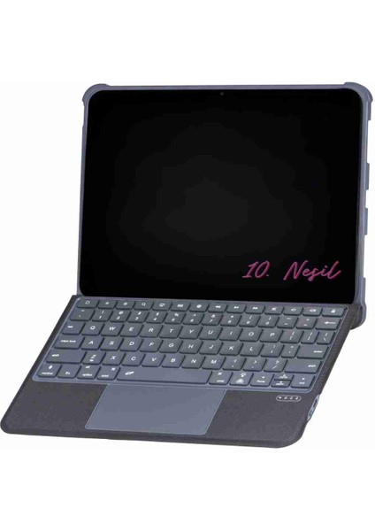 iPad 10. Nesil Uyumlu Fuchsia Katanya 360° Manyetik Standlı Ledli Touchpadli Klavyeli Tablet Kılıfı