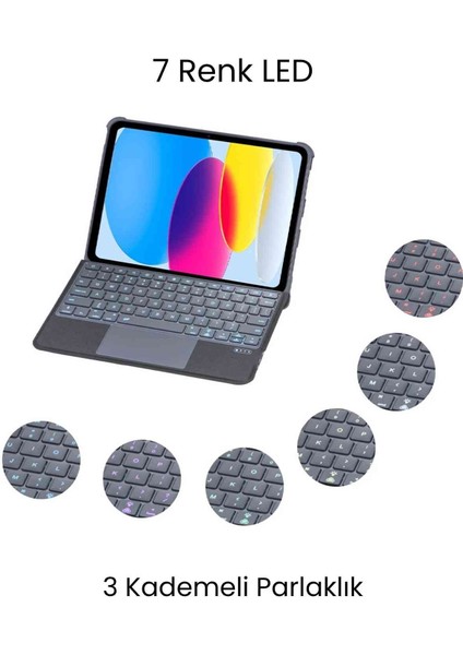 iPad 10. Nesil Uyumlu Fuchsia Katanya 360° Manyetik Standlı Ledli Touchpadli Klavyeli Tablet Kılıfı fiyatları