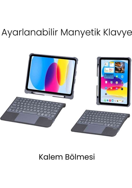 iPad 10. Nesil Uyumlu Fuchsia Katanya 360° Manyetik Standlı Ledli Touchpadli Klavyeli Tablet Kılıfı fırsatları